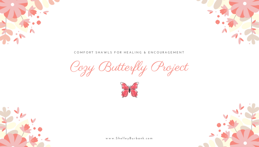 Cozy Butterfly Project; small butterfly and flowers in corners
