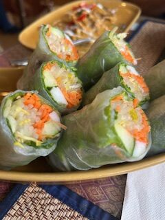 a plate of spring rolls