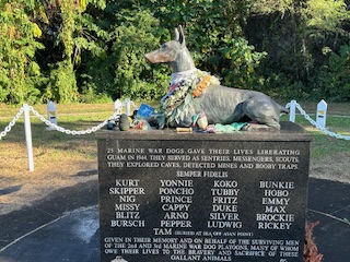 Statue of dog memorializing the war dogs of Guam in WWII